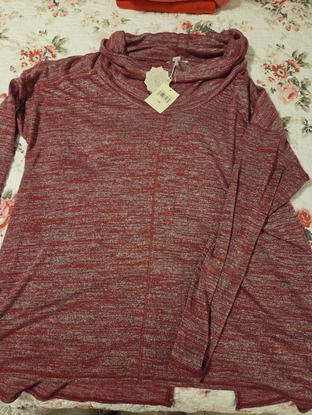 Lucky Brand Lucky Lotus Marled Red Cowl Neck Top